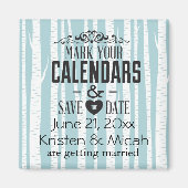 白い樺の木の木の日付を保存 マグネット (正面)