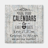 白い樺の木の木の日付を保存 マグネット (正面)