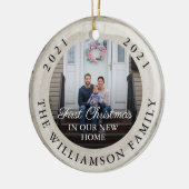 白い樺の木スライス初めてのクリスマスの新しいホーム セラミックオーナメント (左)