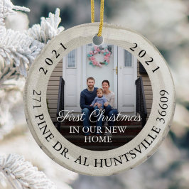 白い樺の木スライス初めてのクリスマスの新しいホーム セラミックオーナメント