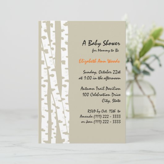 白い樺の木ツリー/ベビーシャワー 招待状 (スタンド正面)