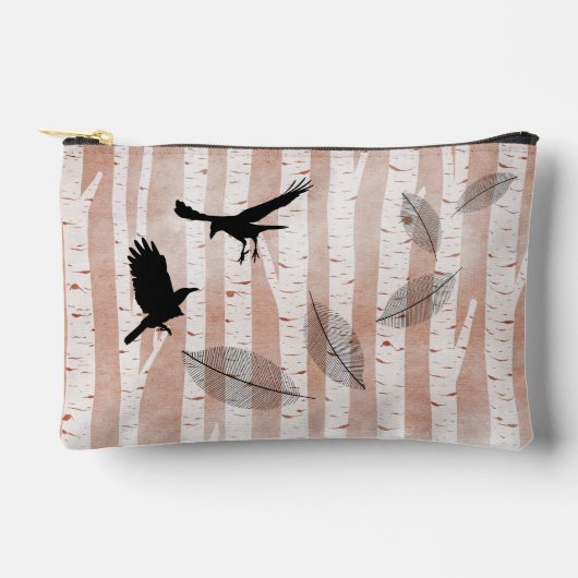 白い樺の木林でカラスを殺害しようとした アクセサリーポーチ (正面)