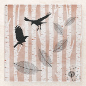白い樺の木林でカラスを殺害しようとした ガラスコースター (正面)