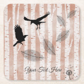 白い樺の木林でカラスを殺害しようとした スクエアペーパーコースター (正面)