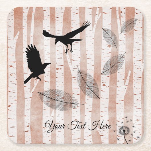 白い樺の木林でカラスを殺害しようとした スクエアペーパーコースター (正面)