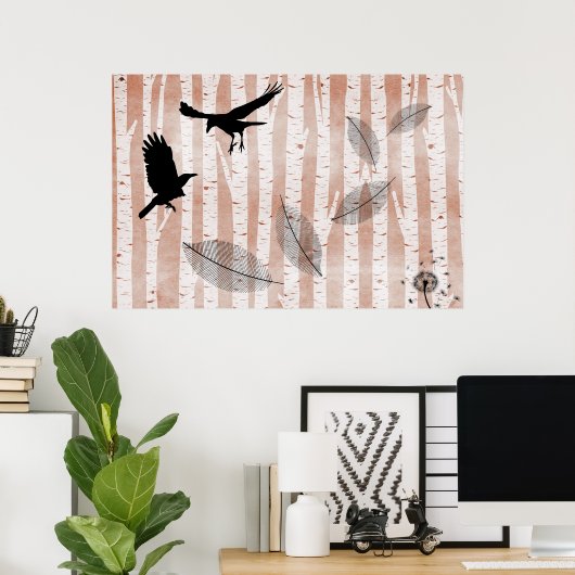 白い樺の木林でカラスを殺害しようとした ポスター (ホームオフィス)