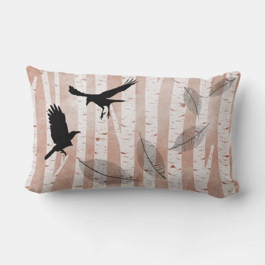 白い樺の木林でカラスを殺害しようとした ランバークッション (裏面)