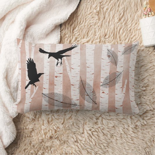 白い樺の木林でカラスを殺害しようとした ランバークッション (ブランケット)