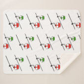 白い毛布の上に赤と緑のゴンドラ シェルパブランケット (正面(横))