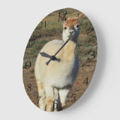 白い毛織りのアルパカに微笑み ラージ壁時計 (傾斜)