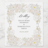 白い水彩のバラの結婚式 ワインラベル (シングルラベル)