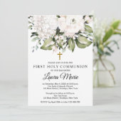 白い水彩の花の初聖体拝領 招待状 (スタンド正面)