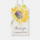 白い水彩上の黄色のひまわり結婚の花 ギフトタグ (正面)