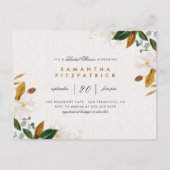 白い水彩画のマグノリアの花柄のブライダルシャワー インビテーションポストカード (正面)