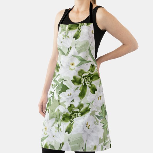 白い水彩花2 エプロン (インサイチュ)