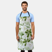 白い水彩花2 エプロン (着用した状態)
