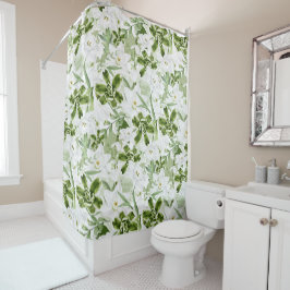 白い水彩花2 シャワーカーテン