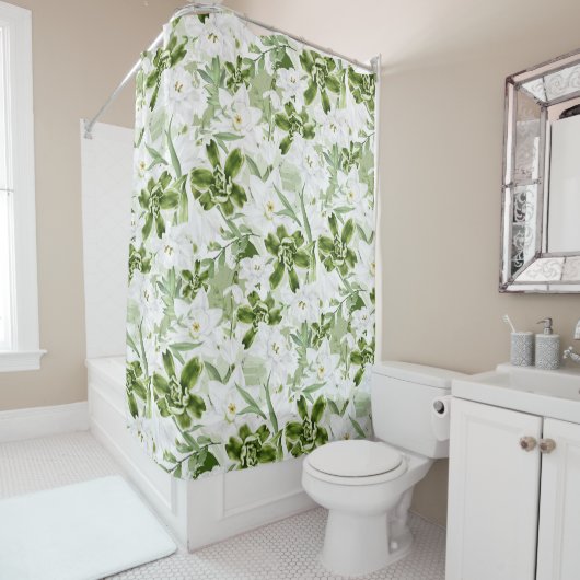 白い水彩花2 シャワーカーテン (インサイチュ)