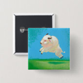 白い水牛の芸術のおもしろいの幸せな跳躍のバイソンの絵画 缶バッジ (正面&裏面)