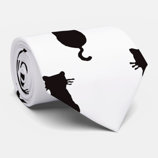 白い水玉模様で孤立した黒猫 ネクタイ (ロール)