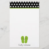 白い水玉模様との緑のビーチサンダル/黒 便箋 (正面)