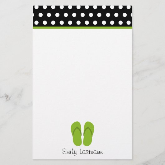 白い水玉模様との緑のビーチサンダル/黒 便箋 (正面)