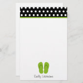 白い水玉模様との緑のビーチサンダル/黒 便箋 (正面/裏面)