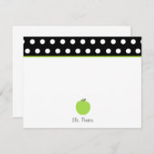 白い水玉模様との緑のApple/黒 ノートカード (正面/裏面)