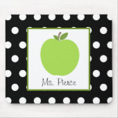 白い水玉模様との緑のApple/黒 マウスパッド (正面)