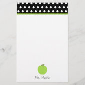 白い水玉模様との緑のApple/黒 便箋 (正面)