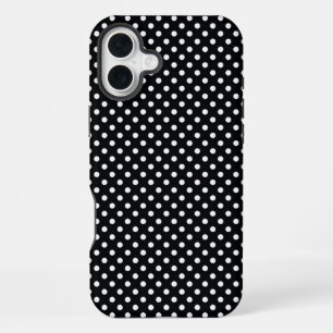 白い水玉模様のブラック iPhone 16 PLUSケース