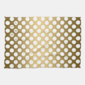 白い水玉模様の金ゴールド背景 キッチンタオル (横)