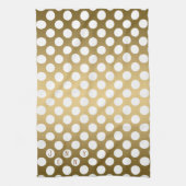 白い水玉模様の金ゴールド背景 キッチンタオル (縦)