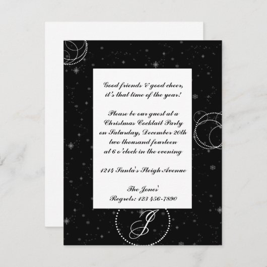 白い水玉模様の黒い背景の円 招待状 (正面/裏面)