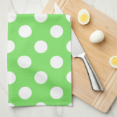 白い水玉模様をリンゴ緑 キッチンタオル (四つ折り)
