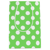 白い水玉模様をリンゴ緑 ミディアムペーパーバッグ (正面)