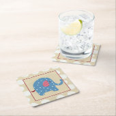 白い水玉模様を持つ青い象 スクエアペーパーコースター (インサイチュ)