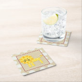 白い水玉模様を持つ黄色いライオン スクエアペーパーコースター (インサイチュ)