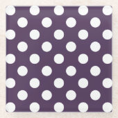 白い水玉模様を梅の紫に ガラスコースター (正面)