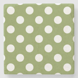 白い水玉模様オンオリーブグリーン ストーンコースター