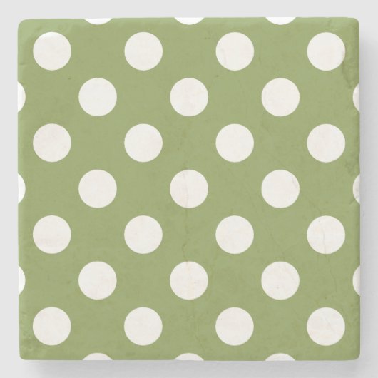 白い水玉模様オンオリーブグリーン ストーンコースター (正面)