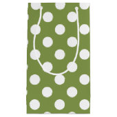 白い水玉模様オンオリーブグリーン スモールペーパーバッグ (正面)