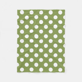 白い水玉模様オンオリーブグリーン フリースブランケット