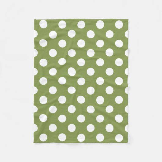 白い水玉模様オンオリーブグリーン フリースブランケット (正面)