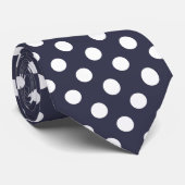 白い水玉模様オンダークブルー ネクタイ (ロール)
