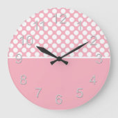 白い水玉模様オンピンク ラージ壁時計 (正面)