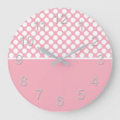 白い水玉模様オンピンク ラージ壁時計 (正面)