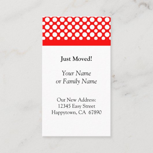 白い水玉模様オンレッドJust移動したカスタム名刺 名刺 (正面)