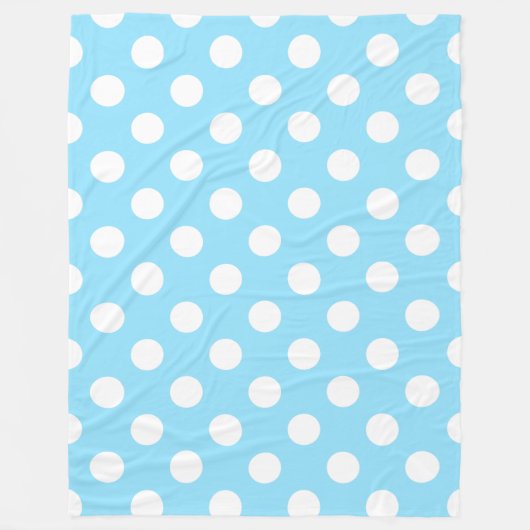 白い水玉模様オン淡い色のブルー フリースブランケット (正面)