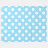 白い水玉模様オン淡い色のブルー フリースブランケット (正面(横))